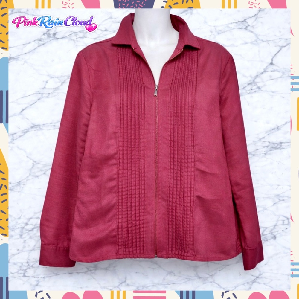 Christopher & Banks Y2K Pink Pleated Microsuede Zip Jacket Women’s Medium